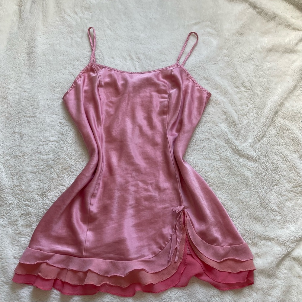 Y2K Victoria’s Secret Silk Mermaid Ruffle Pink Slip Dress Vintage Chemise L